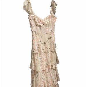 Strapless tiered ruffled formal floral gown